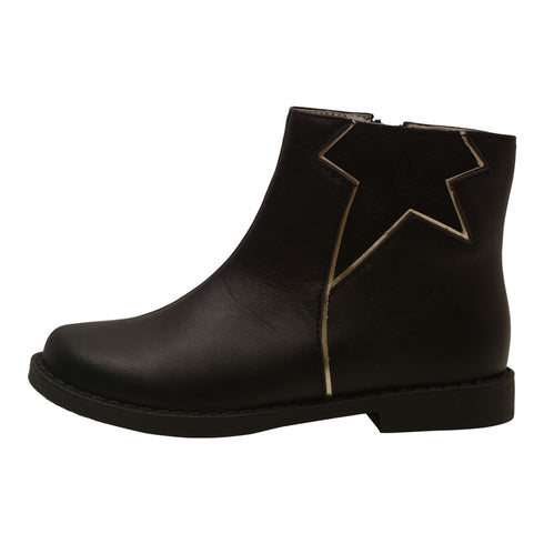 L'Amour Girls Black Star Cut Out Leather Lined Ankle Boots 11-4 Kids - SophiasStyle.com